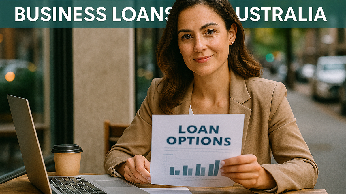 Business owner reviewing business loans Australia document at café